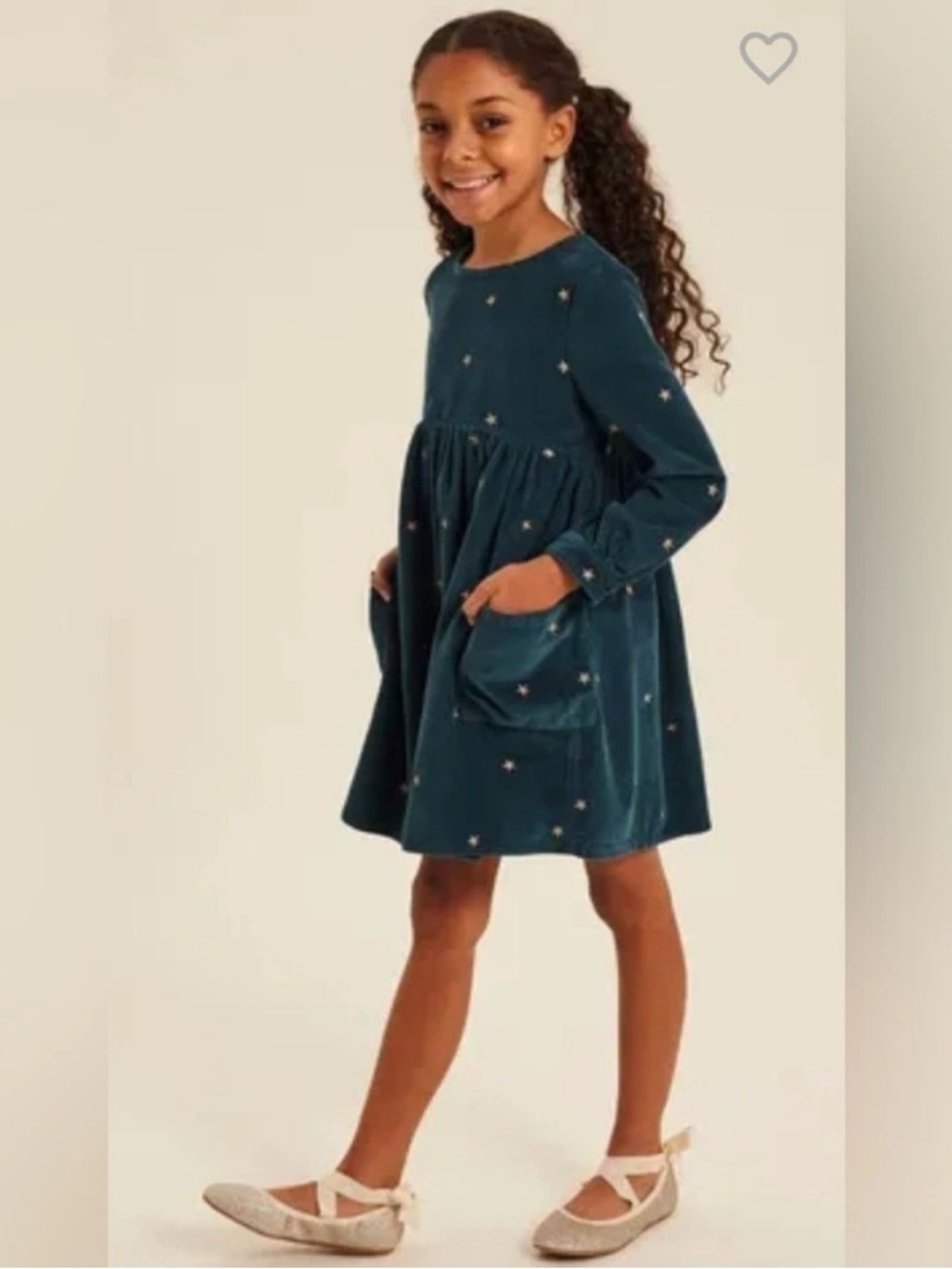 NWT FatFace Girls' Embroidered Star Corduroy Dress in Teal, Size 10/11